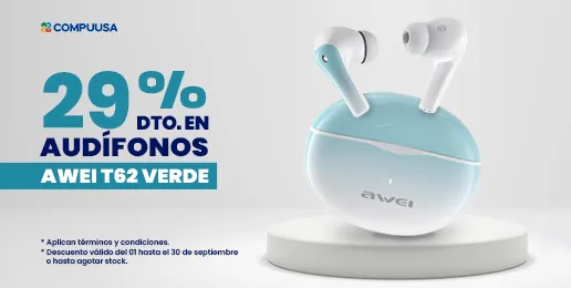 Promoción CompuUSA con 29% de descuento en audífonos Awei T62 verde.