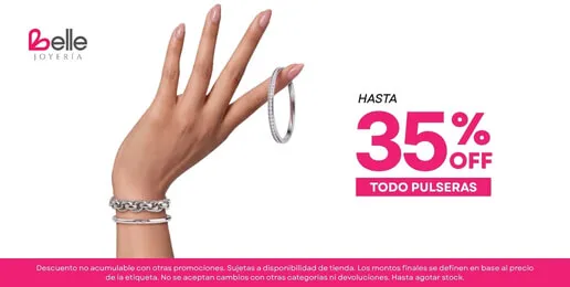 Promoción Belle Joyería con hasta 35% de descuento en todas las pulseras.