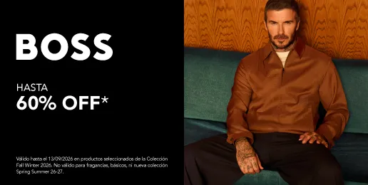 Promoción BOSS con hasta 60% de descuento en productos seleccionados de la colección Fall Winter 2026.