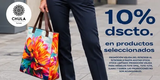 Promoción Chula Tulum con 10% de descuento en productos seleccionados.